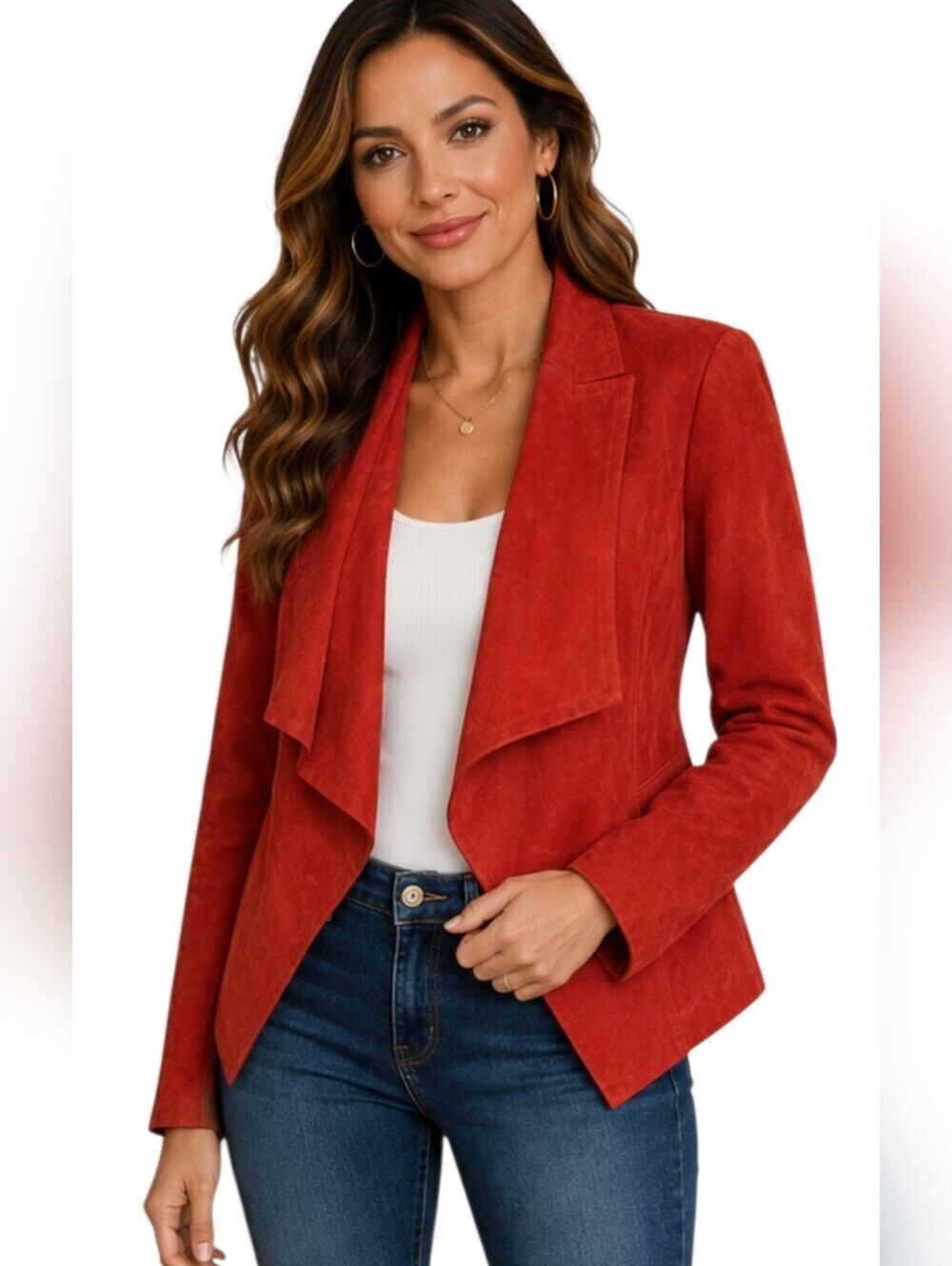 Vintage Badgley Mischka American Glamour Red Suede Leather Waterfall Jacket Sz S